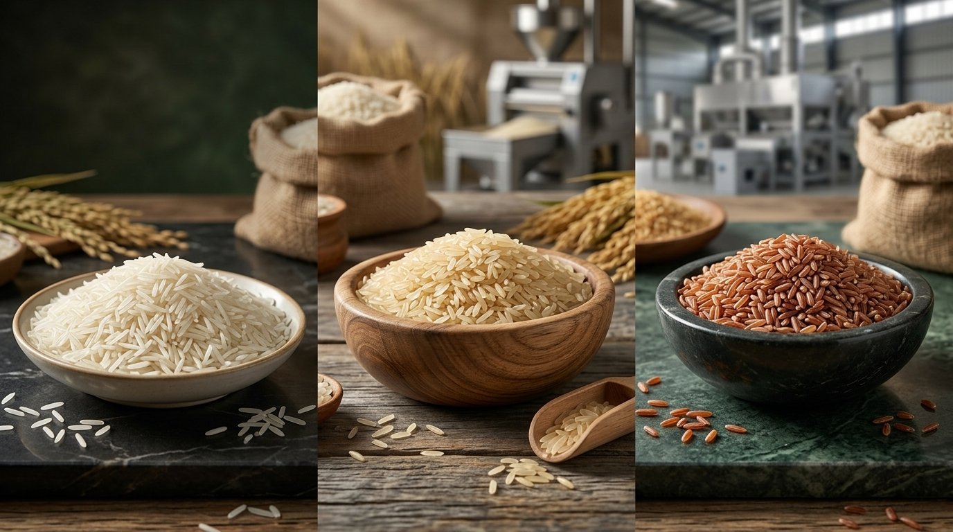 Comparison of 1121 basmati, sella, and matta rice varieties