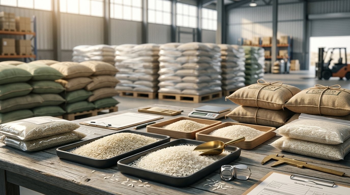 Premium basmati rice grains close-up showing quality indicators